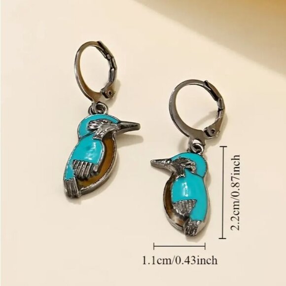 NEW Meadowlark Turquoise Blue Enamel Bird Pewter Drop Earrings - Picture 4 of 4